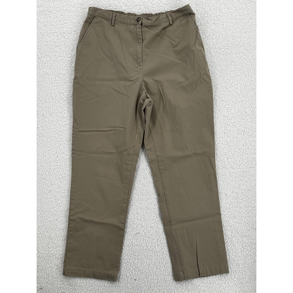 Lands End Fit 3 Chino Pants Women Size 12 Khaki Elastic Back Straight Leg